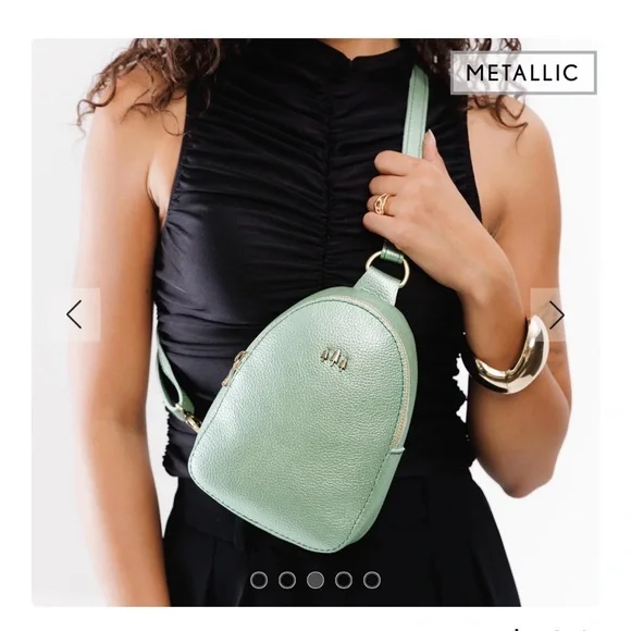 Portland Leather Metallic Mint Green Crossbody Bag - Picture 4 of 10